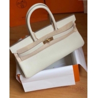 Grade Quality Hermes Shoulder Birkin 42 JPG Bag in Togo Leather H042 Milk Shake White/Gold 2024 (Half Handmade)