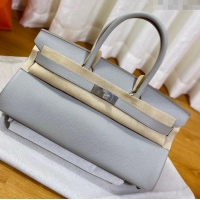 Top Design Hermes Shoulder Birkin 42 JPG Bag in Togo Leather H042 Pearl Grey/Silver 2024 (Half Handmade)