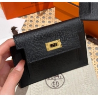 Promotional Hermes Kelly Pocket Compact Wallet in Epsom Leather H0010 Black/Gold 2024 (Half Handmade)