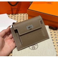 Shop Discount Hermes Kelly Pocket Compact Wallet in Epsom Leather H0010 Etoupe/Silver 2024 (Half Handmade)