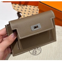 Shop Discount Hermes Kelly Pocket Compact Wallet in Epsom Leather H0010 Etoupe/Silver 2024 (Half Handmade)