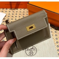 Market Sells Hermes Kelly Pocket Compact Wallet in Epsom Leather H0010 Etoupe/Gold 2024 (Half Handmade)