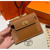 Market Sells Hermes Kelly Pocket Compact Wallet in Epsom Leather H0010 Brown/Gold 2024 (Half Handmade)