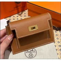 Market Sells Hermes Kelly Pocket Compact Wallet in Epsom Leather H0010 Brown/Gold 2024 (Half Handmade)