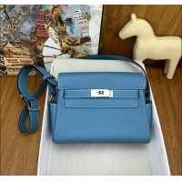 Top Quality Hermes Kelly Messenger Bag in Original Evercolor Leather H0019 Denim Blue/Silver 2024 (Full Handmade)