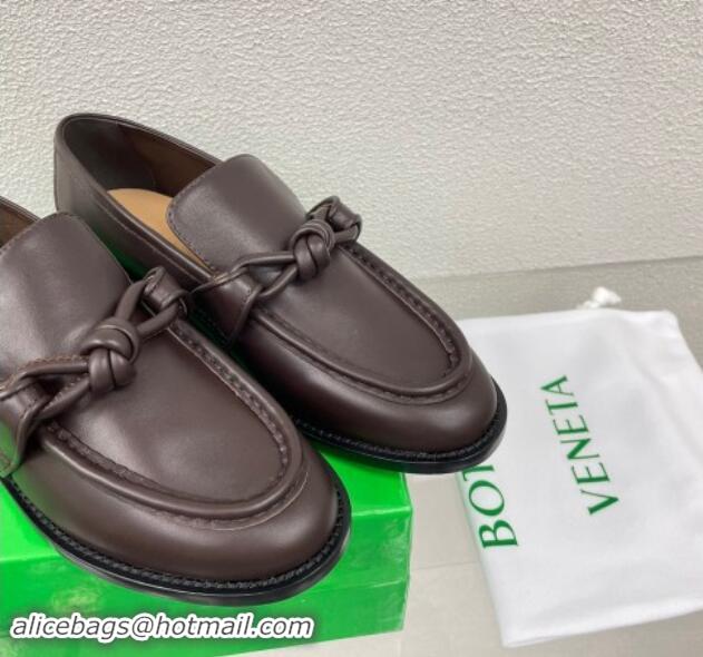 Sumptuous Bottega Veneta Astaire Loafers in Calfskin with One-Tone Knot Brown 903045