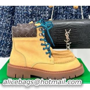 Buy Luxury Bottega Veneta Haddock Lace-Up Ankle Boots with Intrecciato Collar Yellow Suede 903048