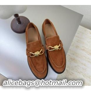 Crafted Bottega Veneta Astaire Loafers in Suede with Gold-Tone Knot Brown 011001