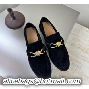 Good Looking Bottega Veneta Astaire Loafers in Suede with Gold-Tone Knot Black 011002