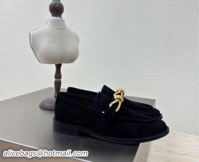 Good Looking Bottega Veneta Astaire Loafers in Suede with Gold-Tone Knot Black 011002