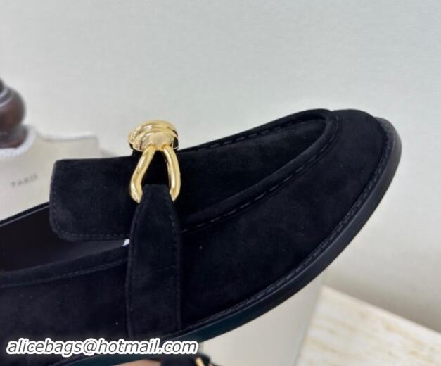 Good Looking Bottega Veneta Astaire Loafers in Suede with Gold-Tone Knot Black 011002