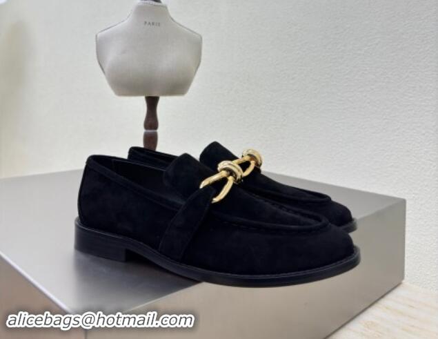 Good Looking Bottega Veneta Astaire Loafers in Suede with Gold-Tone Knot Black 011002