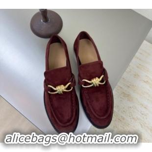 Top Grade Bottega Veneta Astaire Loafers in Suede with Gold-Tone Knot Dark Burgundy 011003