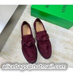 Stylish Bottega Veneta Astaire Loafers in Suede with One-Tone Knot Dark Burgundy 011004