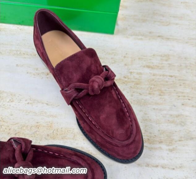 Stylish Bottega Veneta Astaire Loafers in Suede with One-Tone Knot Dark Burgundy 011004