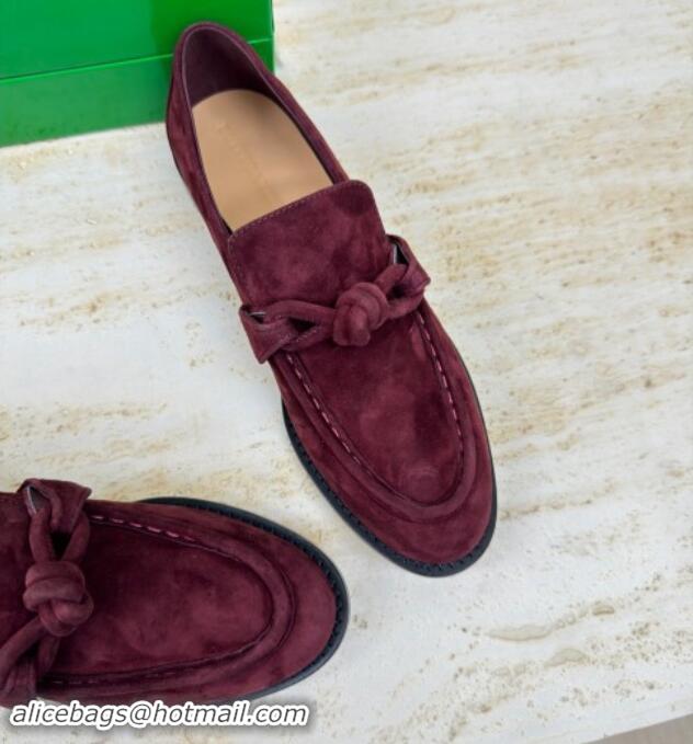 Stylish Bottega Veneta Astaire Loafers in Suede with One-Tone Knot Dark Burgundy 011004