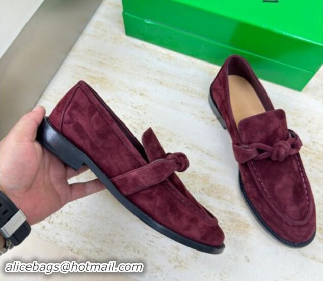 Stylish Bottega Veneta Astaire Loafers in Suede with One-Tone Knot Dark Burgundy 011004