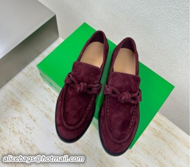 Stylish Bottega Veneta Astaire Loafers in Suede with One-Tone Knot Dark Burgundy 011004