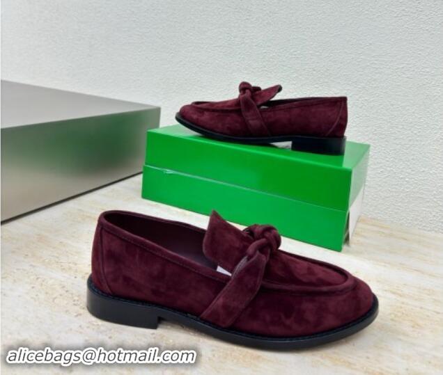 Stylish Bottega Veneta Astaire Loafers in Suede with One-Tone Knot Dark Burgundy 011004