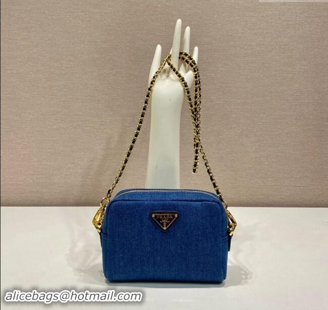 Promotional Prada Small Denim Shoulder Bag 1NS695 Blue 2024