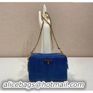 Best Price Prada Large Denim Shoulder Bag 1NS696 Blue 2024