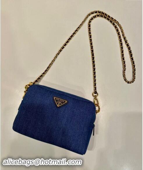 Best Price Prada Large Denim Shoulder Bag 1NS696 Blue 2024