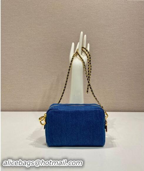 Best Price Prada Large Denim Shoulder Bag 1NS696 Blue 2024