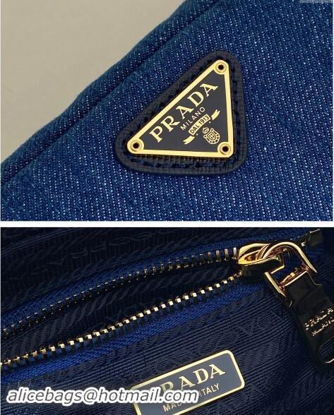 Best Price Prada Large Denim Shoulder Bag 1NS696 Blue 2024