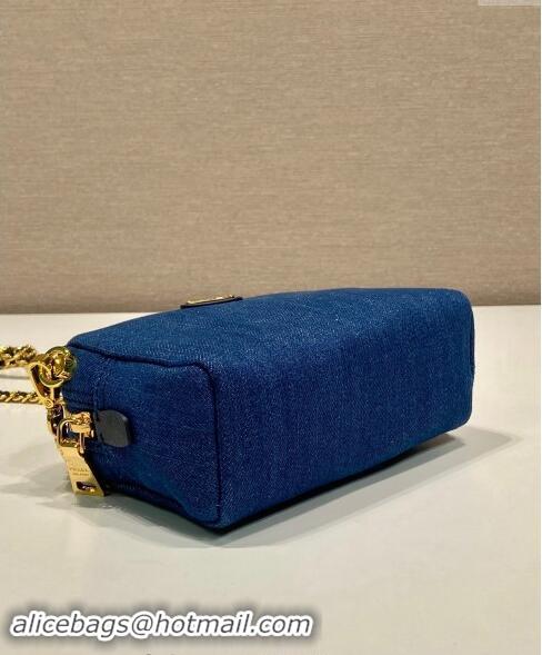 Best Price Prada Large Denim Shoulder Bag 1NS696 Blue 2024