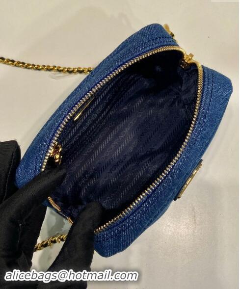 Best Price Prada Large Denim Shoulder Bag 1NS696 Blue 2024