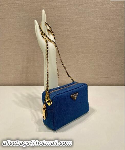 Best Price Prada Large Denim Shoulder Bag 1NS696 Blue 2024