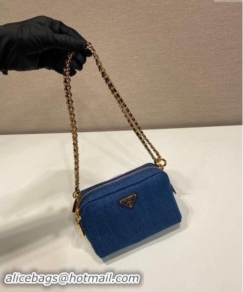 Best Price Prada Large Denim Shoulder Bag 1NS696 Blue 2024