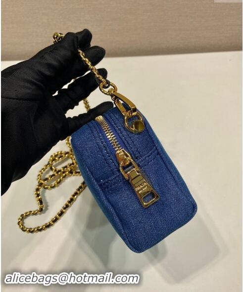 Best Price Prada Large Denim Shoulder Bag 1NS696 Blue 2024