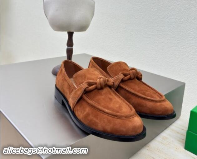 Popular Style Bottega Veneta Astaire Loafers in Suede with One-Tone Knot Brown 011006