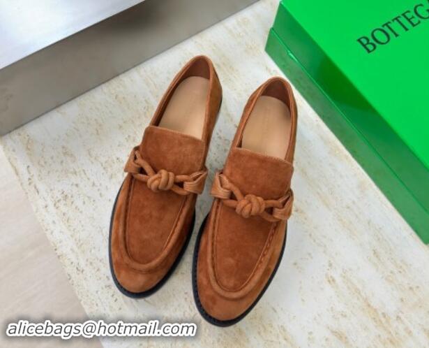 Popular Style Bottega Veneta Astaire Loafers in Suede with One-Tone Knot Brown 011006