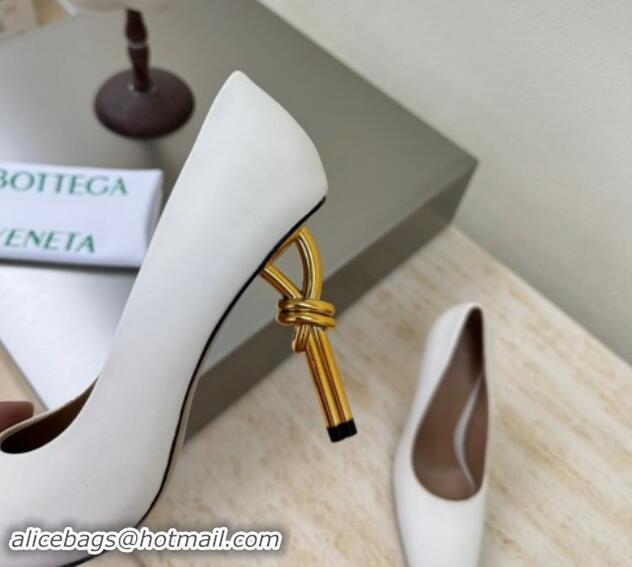 Top Design Bottega Veneta Knot Pumps in Calfskin Leather 8.5cm White 011008