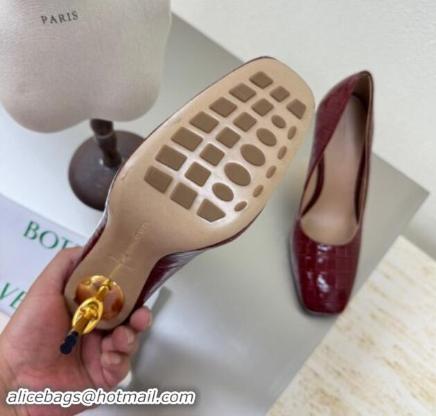 Good Quality Bottega Veneta Knot Pumps in Crocodile Effect Leather 8.5cm Dark Burgundy 011011