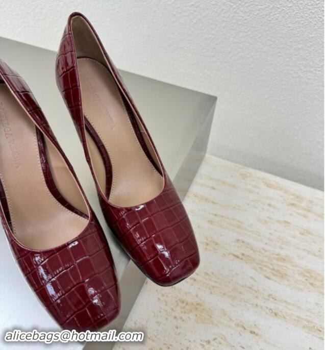 Good Quality Bottega Veneta Knot Pumps in Crocodile Effect Leather 8.5cm Dark Burgundy 011011