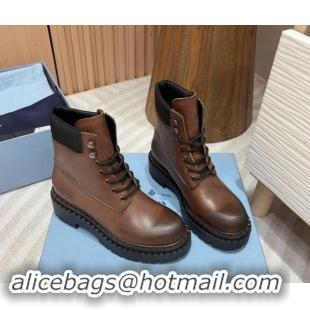 Trendy Design Prada Faded Leather lace-up Ankle Boots 5.5cm Dark Brown 1011084