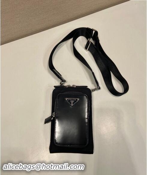 Luxury Discount Prada Mens Re-Nylon and brushed leather smartphone case 2ZT060 Black 2024