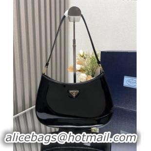 Top Grade Prada Cleo Patent Leather Hobo Bag 1BC499 Black 2024