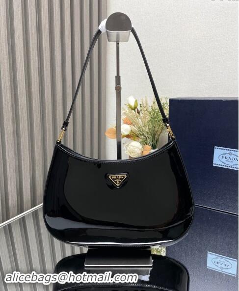 Top Grade Prada Cleo Patent Leather Hobo Bag 1BC499 Black 2024