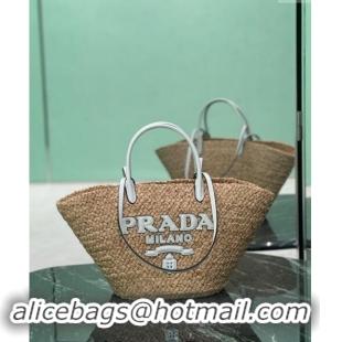 Best Price Prada Raffia Straw Basket Bag 1BG470 Beige/White 2024