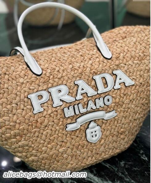 Best Price Prada Raffia Straw Basket Bag 1BG470 Beige/White 2024