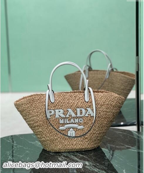 Best Price Prada Raffia Straw Basket Bag 1BG470 Beige/White 2024