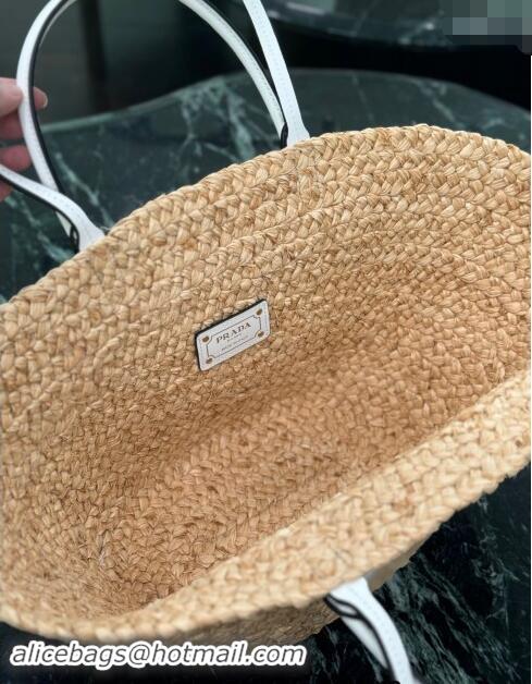 Best Price Prada Raffia Straw Basket Bag 1BG470 Beige/White 2024