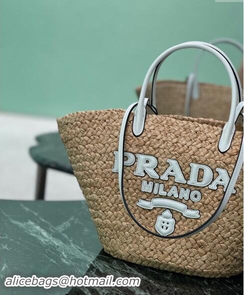 Best Price Prada Raffia Straw Basket Bag 1BG470 Beige/White 2024