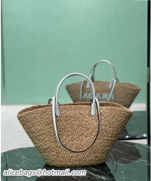 Best Price Prada Raffia Straw Basket Bag 1BG470 Beige/White 2024