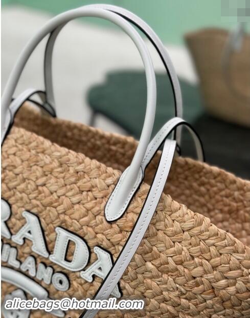 Best Price Prada Raffia Straw Basket Bag 1BG470 Beige/White 2024