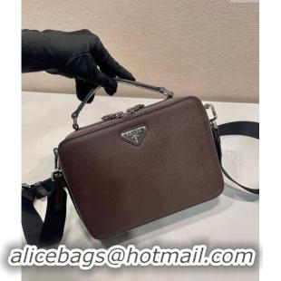 Low Cost Prada Mens Medium Prada Brique Saffiano leather top handle bag 2VH069 Coffee Brown 2024